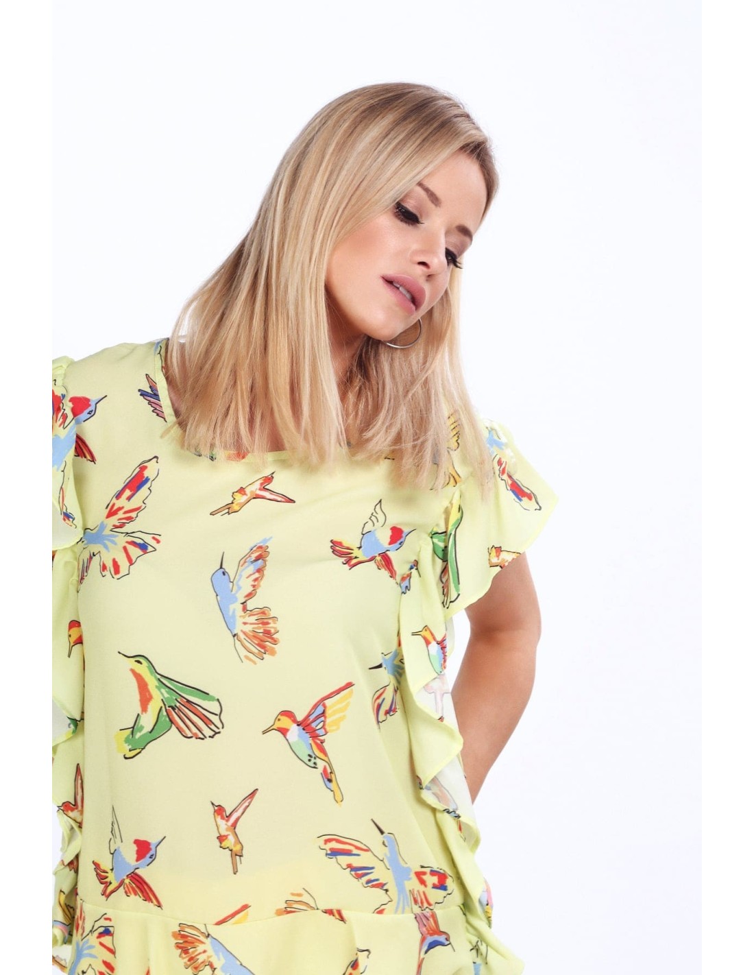 Lemon blouse with colorful birds MP28391 - Online store - Boutique